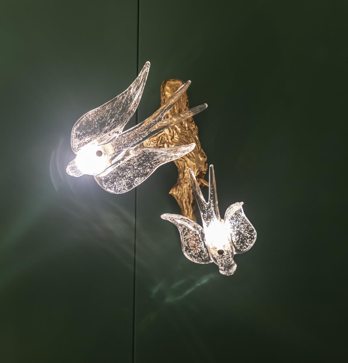 Peru Brass Transparent Swallow Glass Led Wall Sconce 25 Cm - Heka Lighting & Trading Limited