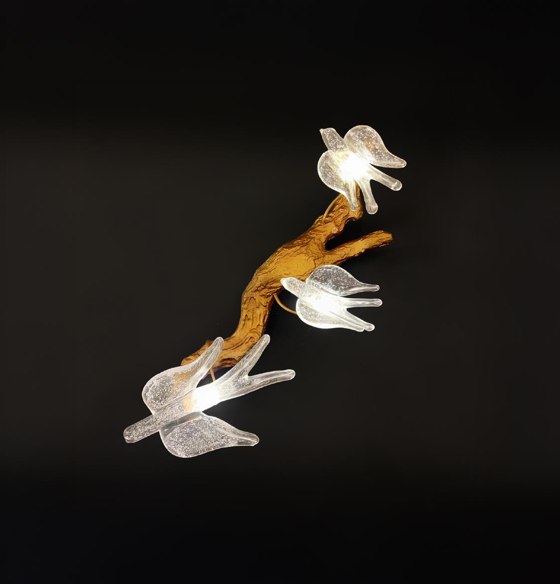 Peru Brass Transparent Swallow Glass Led Wall Sconce 60 Cm - Heka Lighting & Trading Limited