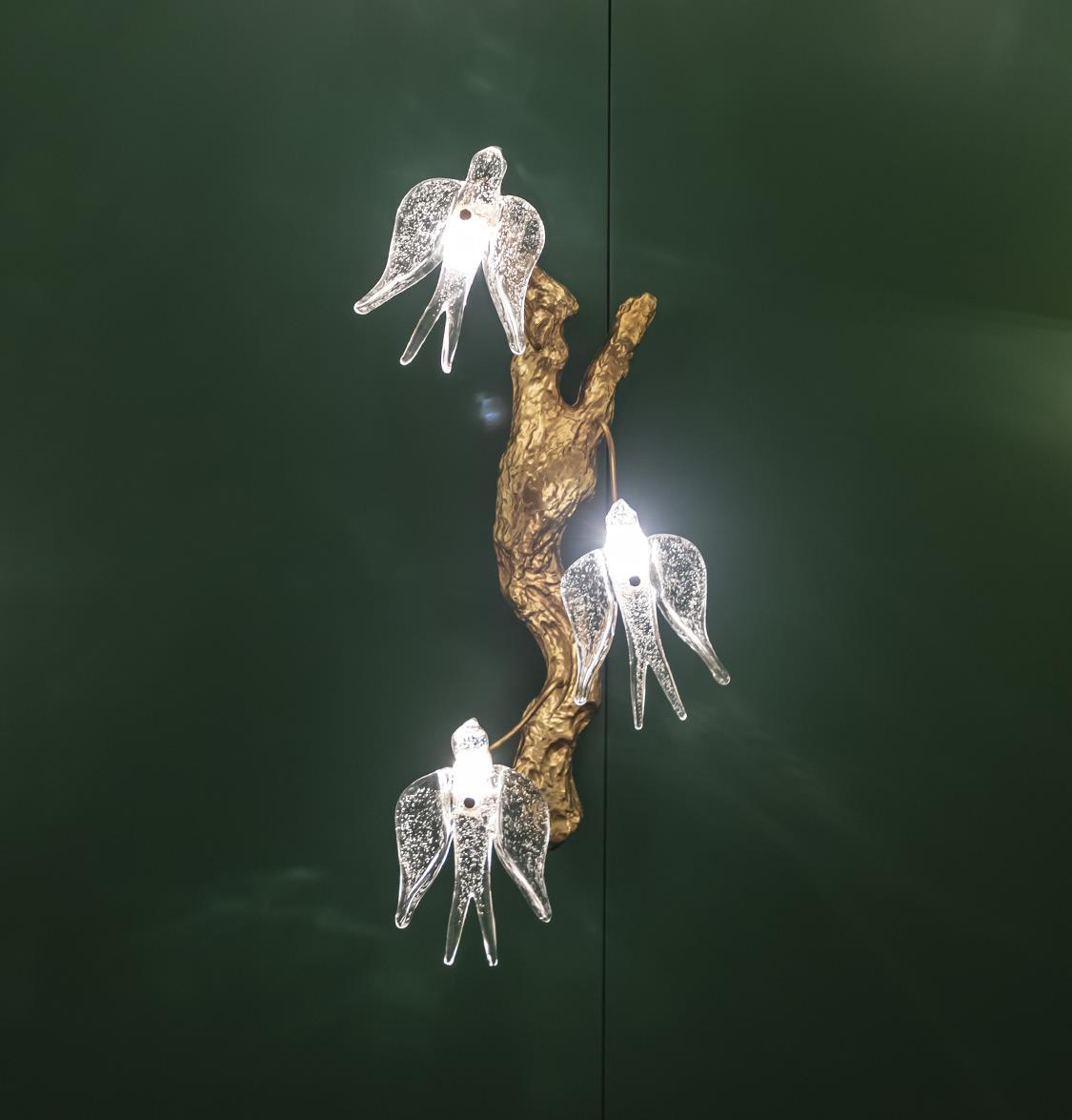 Peru Brass Transparent Swallow Glass Led Wall Sconce 60 Cm - Heka Lighting & Trading Limited