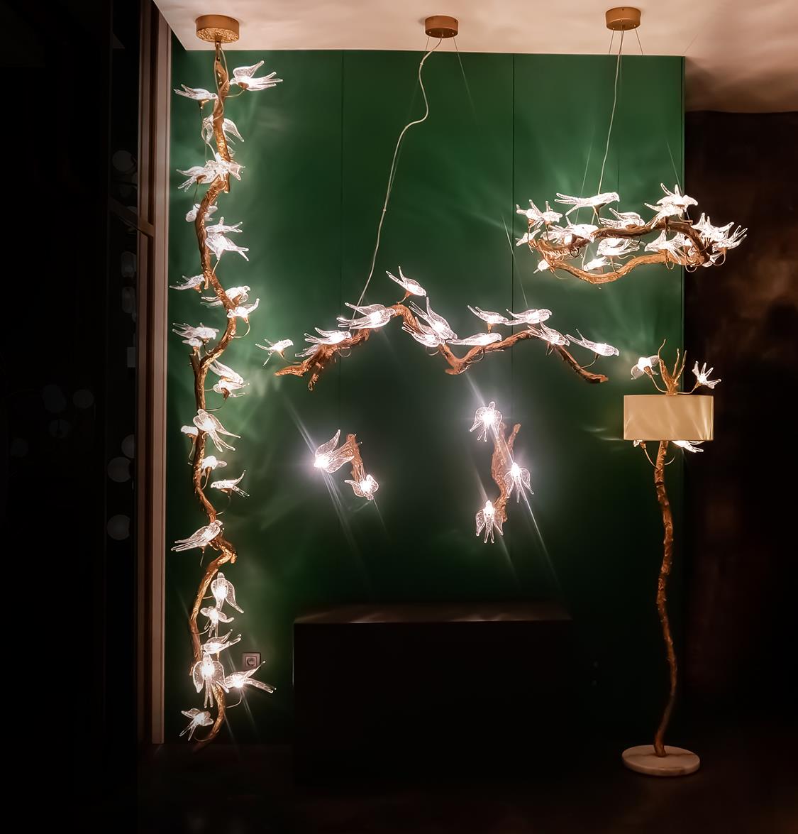 Peru Brass Transparent Swallow Glass Led Wall Sconce 60 Cm - Heka Lighting & Trading Limited