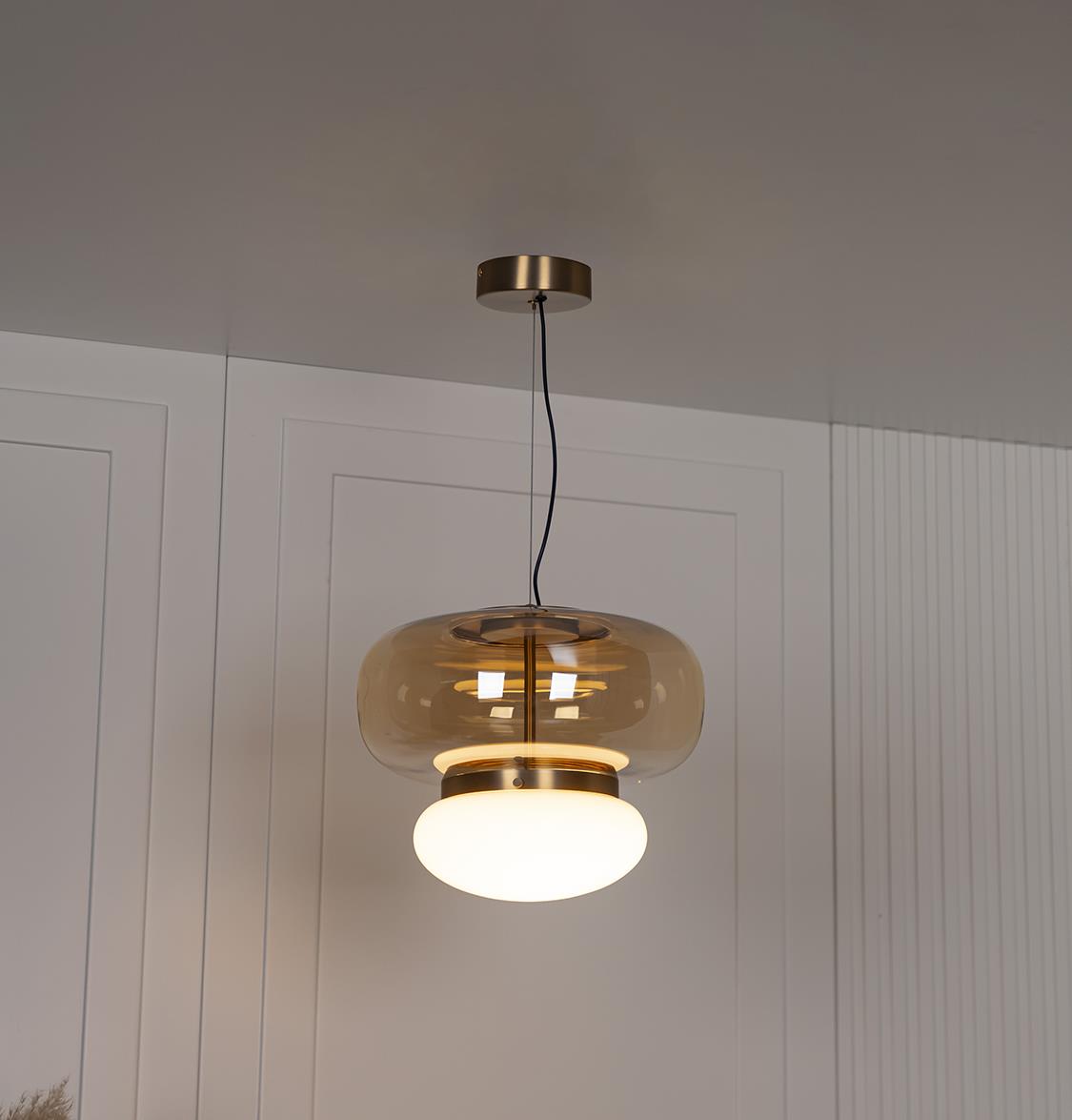 Salvador Honey & White Glass Antique Pendant Light 27 Cm - Heka Lighting & Trading Limited