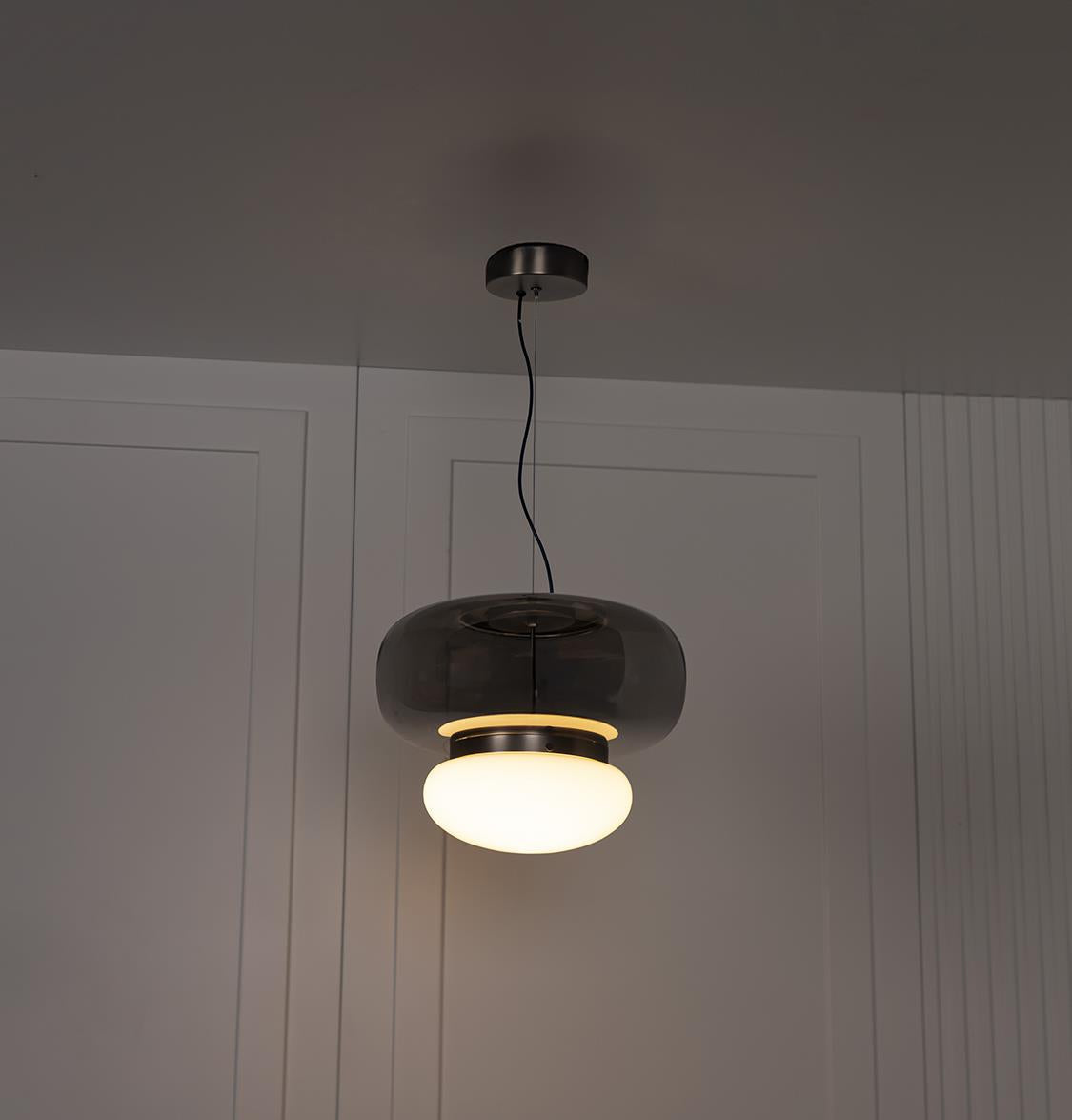 Salvador Smoked & White Glass Antique Pendant Light 27 Cm - Heka Lighting & Trading Limited