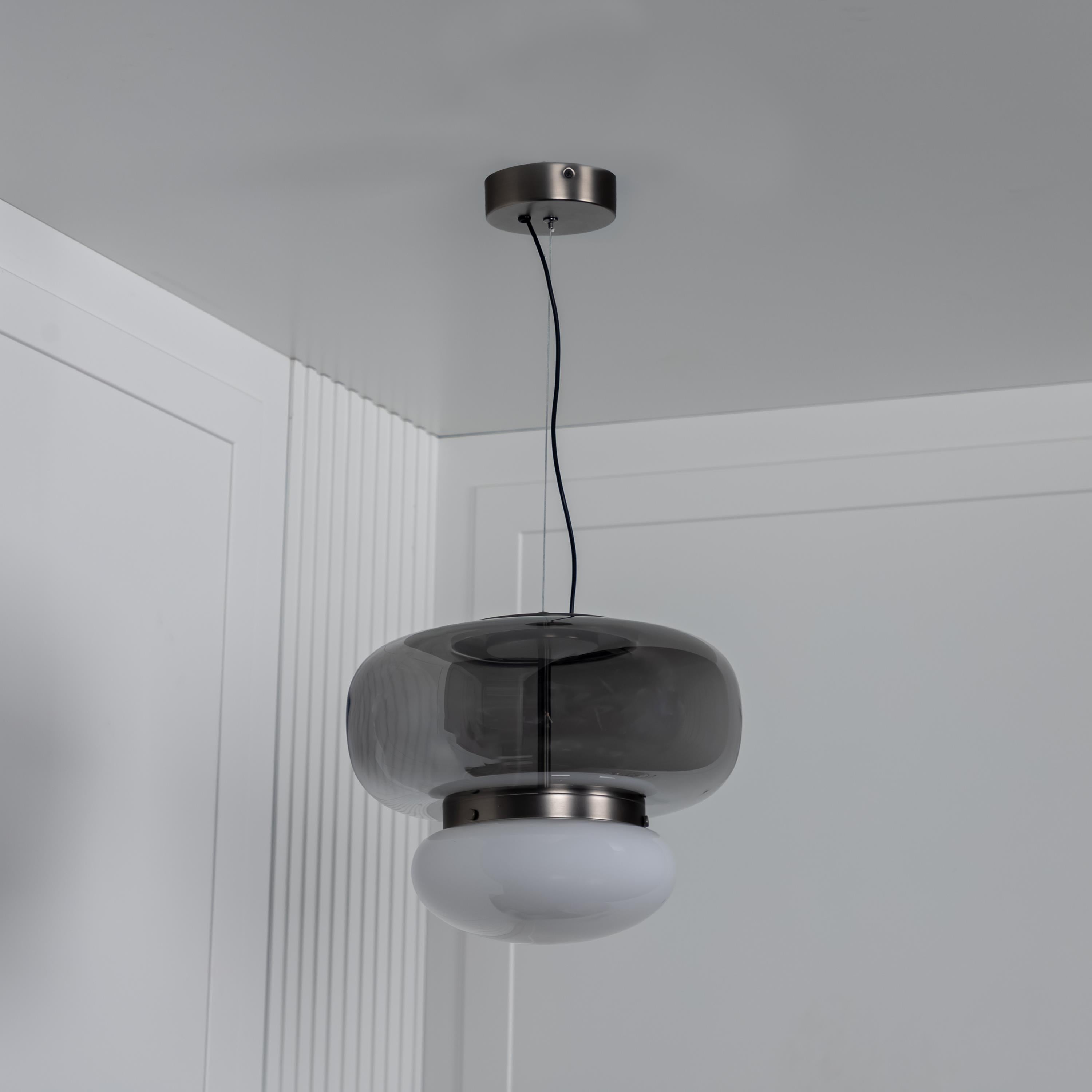 Salvador Smoked & White Glass Antique Pendant Light 27 Cm - Heka Lighting & Trading Limited