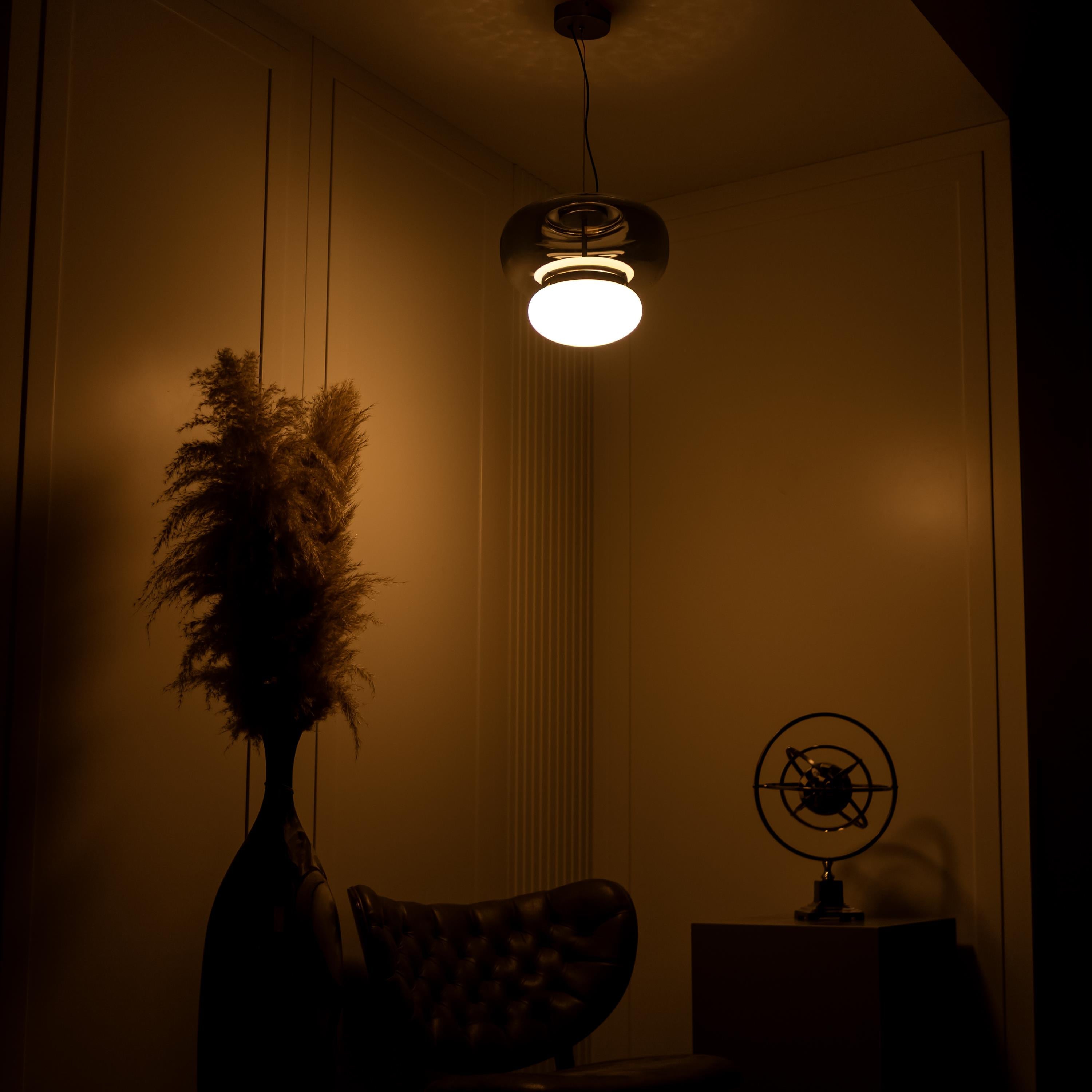 Salvador Smoked & White Glass Antique Pendant Light 27 Cm - Heka Lighting & Trading Limited