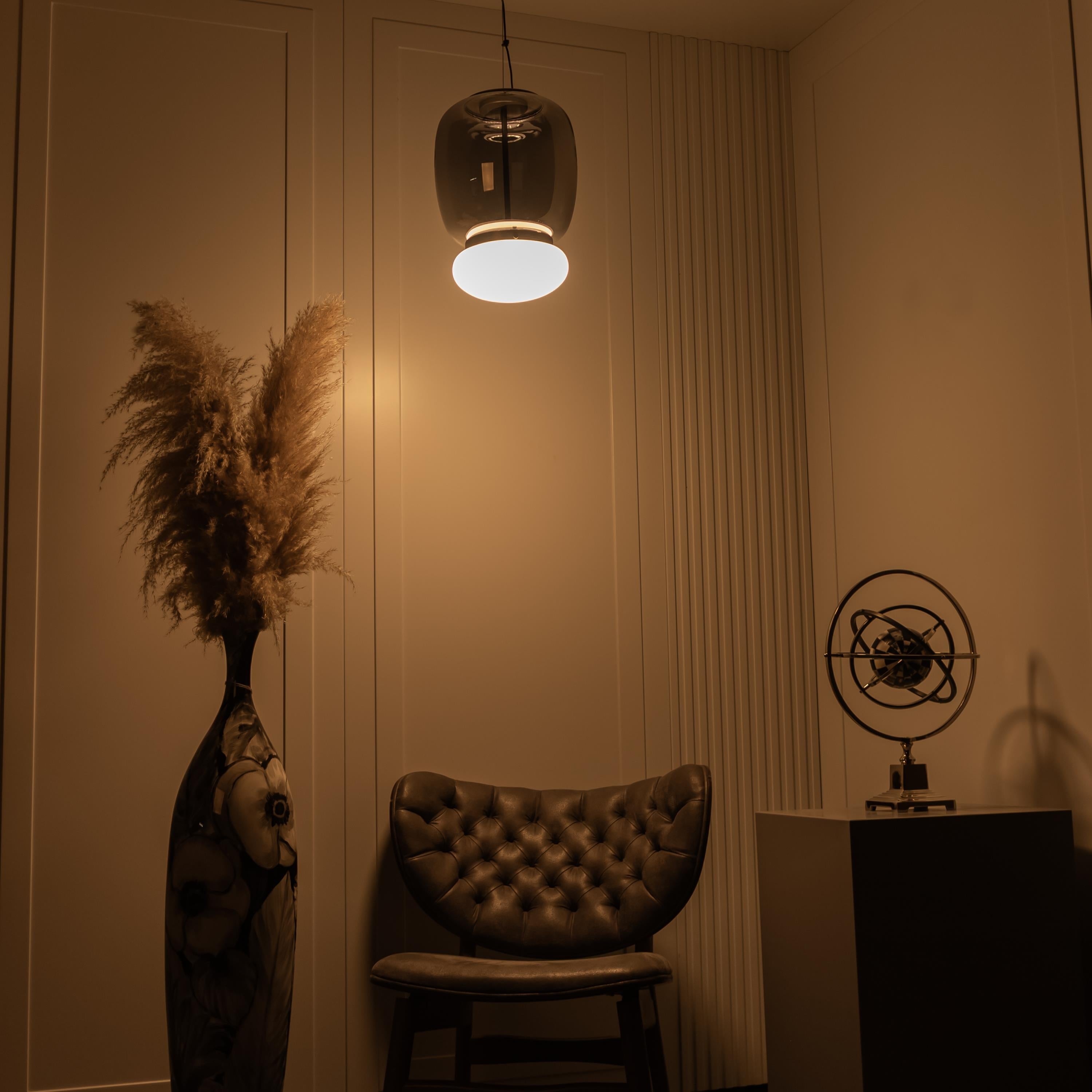 Salvador Smoked & White Glass Antique Pendant Light 40 Cm - Heka Lighting & Trading Limited