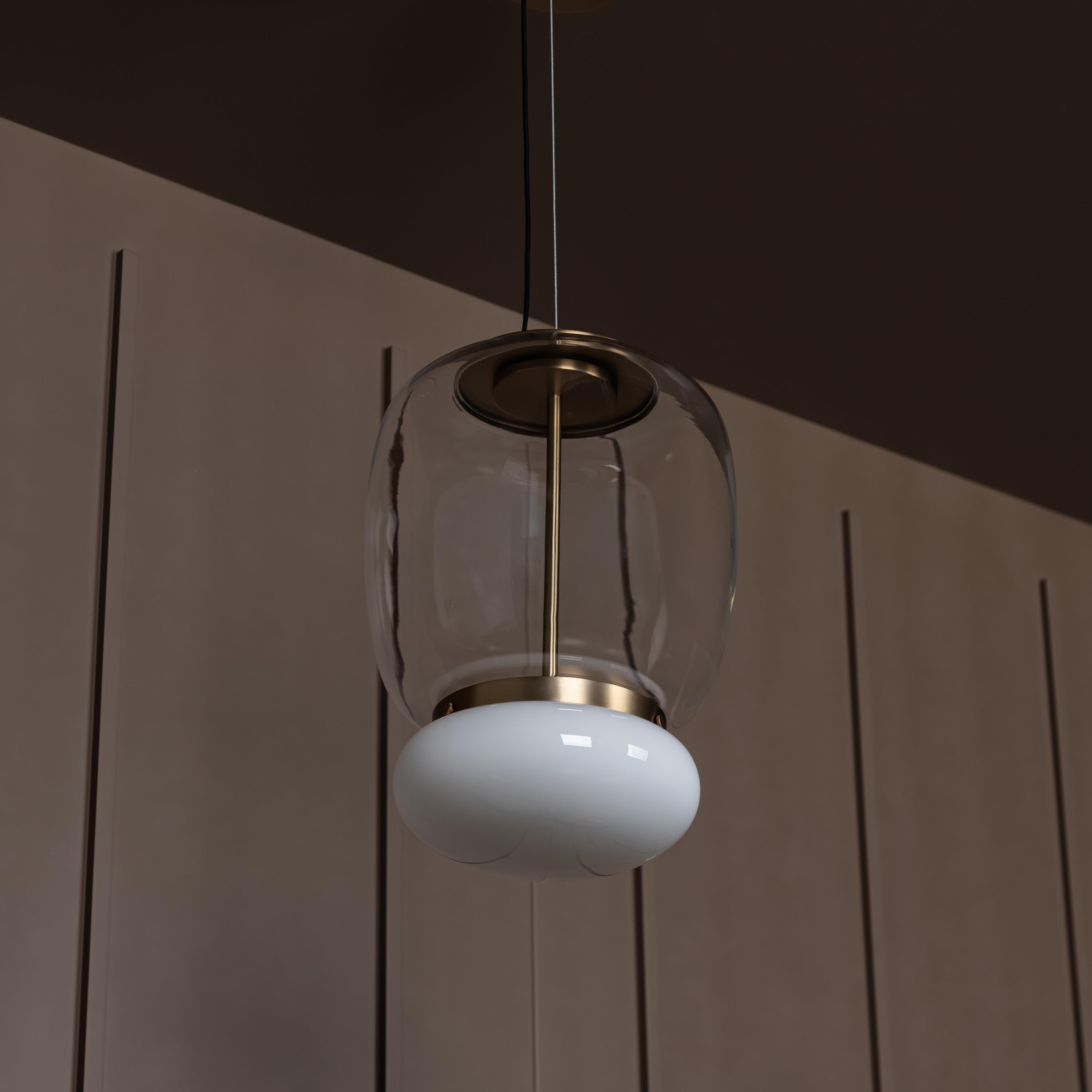 Salvador Transparent & White Glass Antique Pendant Light 40 Cm - Heka Lighting & Trading Limited