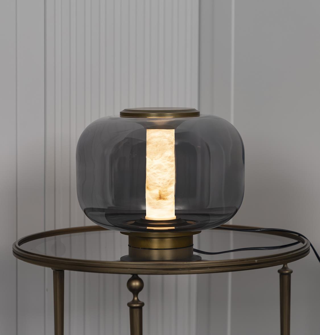 Seul Smoked Glass White Marble Antique Table Lamp - Heka Lighting & Trading Limited