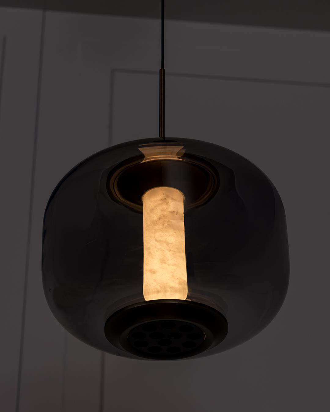 Seul Smoked Glass White Marble Antique Pendant Light 23 Cm - Heka Lighting & Trading Limited