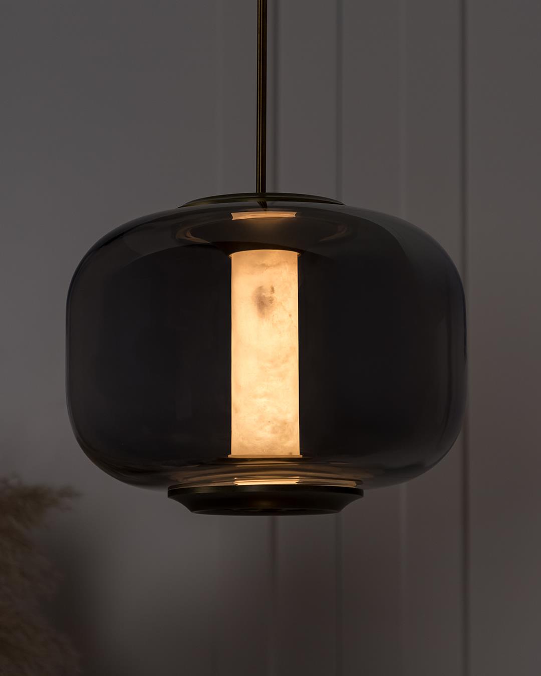 Seul Smoked Glass White Marble Antique Pendant Light 23 Cm - Heka Lighting & Trading Limited