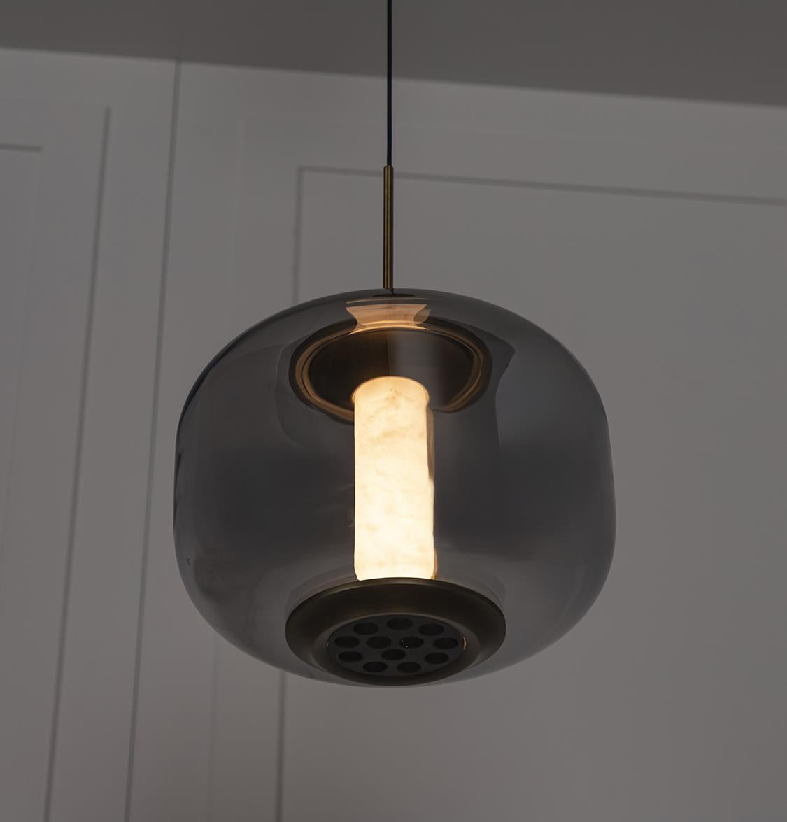 Seul Smoked Glass White Marble Antique Pendant Light 23 Cm - Heka Lighting & Trading Limited