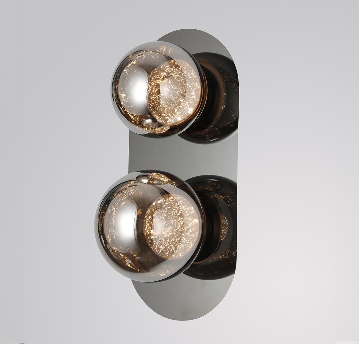Tomris Smoked Glass Platinum Two Roller Led Wall Sconce - Heka Lighting & Trading Limited