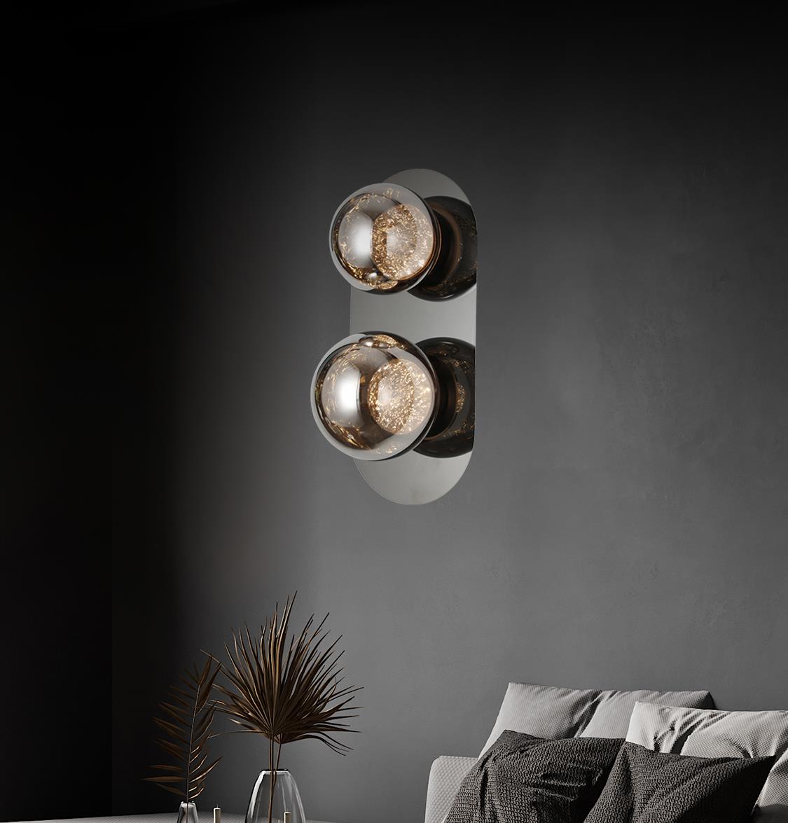 Tomris Smoked Glass Platinum Two Roller Led Wall Sconce - Heka Lighting & Trading Limited