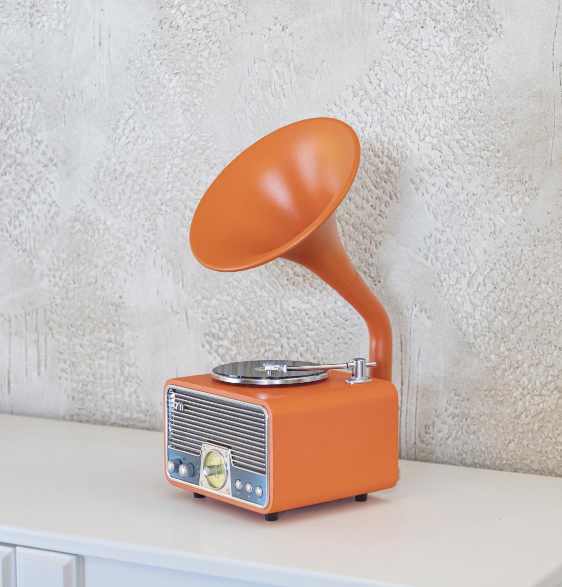 Orange-Chrome Gramophone - Mini Music Player