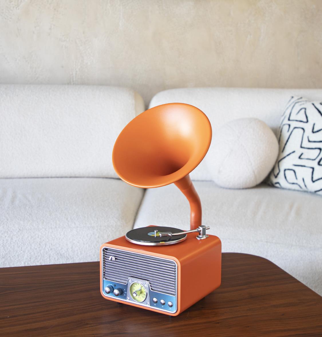 Orange-Chrome Gramophone - Mini Music Player