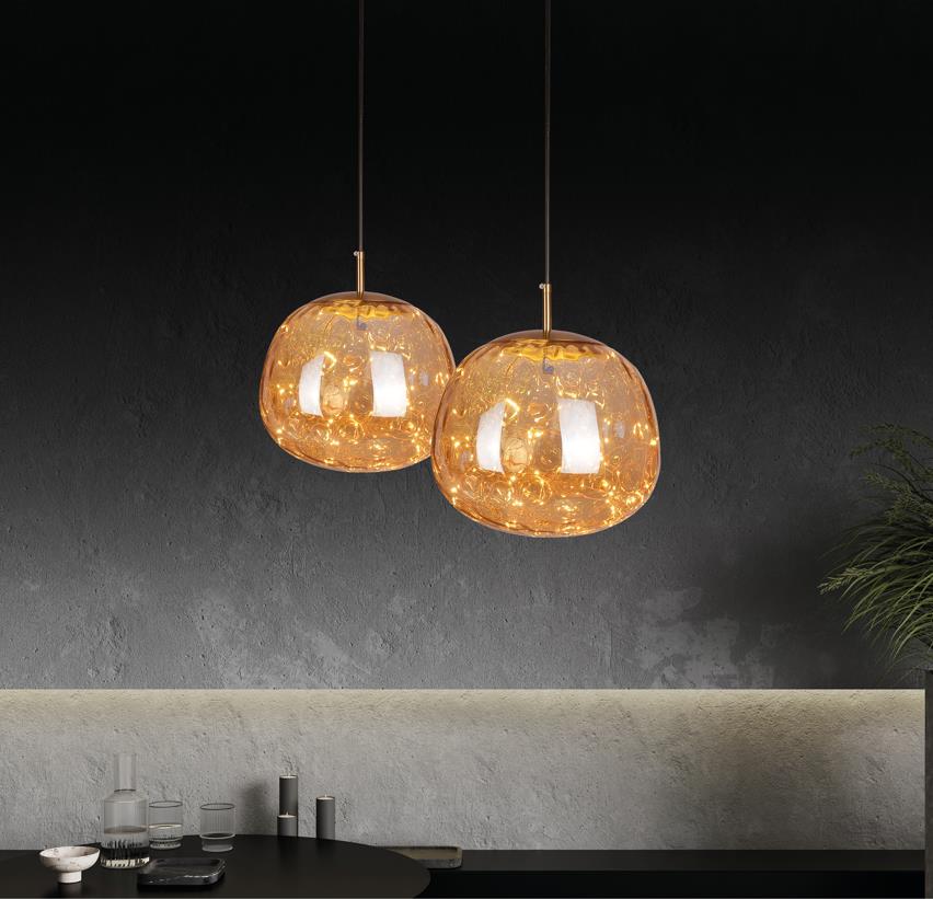 Viyana Meteorite Honey Antique Glass Led Pendant Light Chandelier 30 Cm - Heka Lighting & Trading Limited