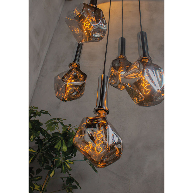 Modern Irregular Chandelier Pendant Lighting, Smoky Silver & Amber Blown Glass Dimmable Lamp