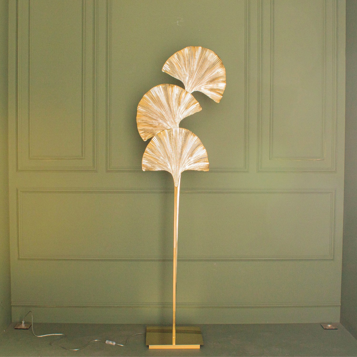Ginkgo Triple Leaf Floor Lamp, Handmade Art Deco Gold Lamp, Home Decor Art Decor Floor Lighting, Mid Century Floor Light MODEL : ASTARA