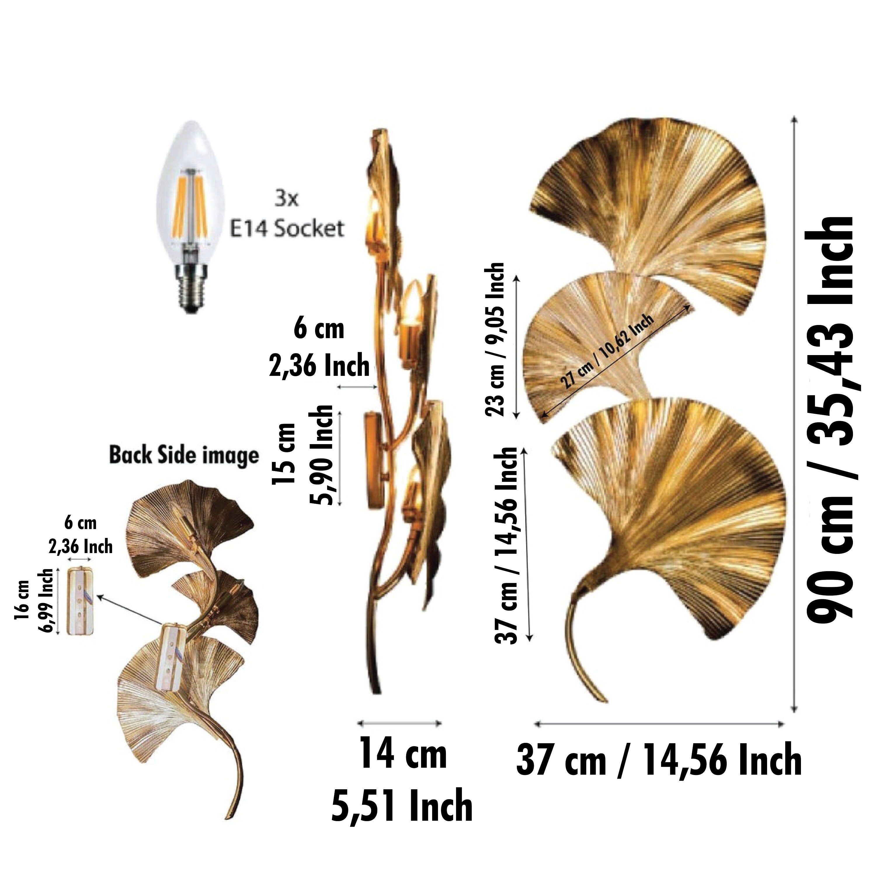 Astara Mid Century Triple Ginkgo Leaf Wall Sconce, Handmade Gold Lamp, Home Decor Lighting, Art Deco Wall Art Light - Heka Lighting & Trading Limited