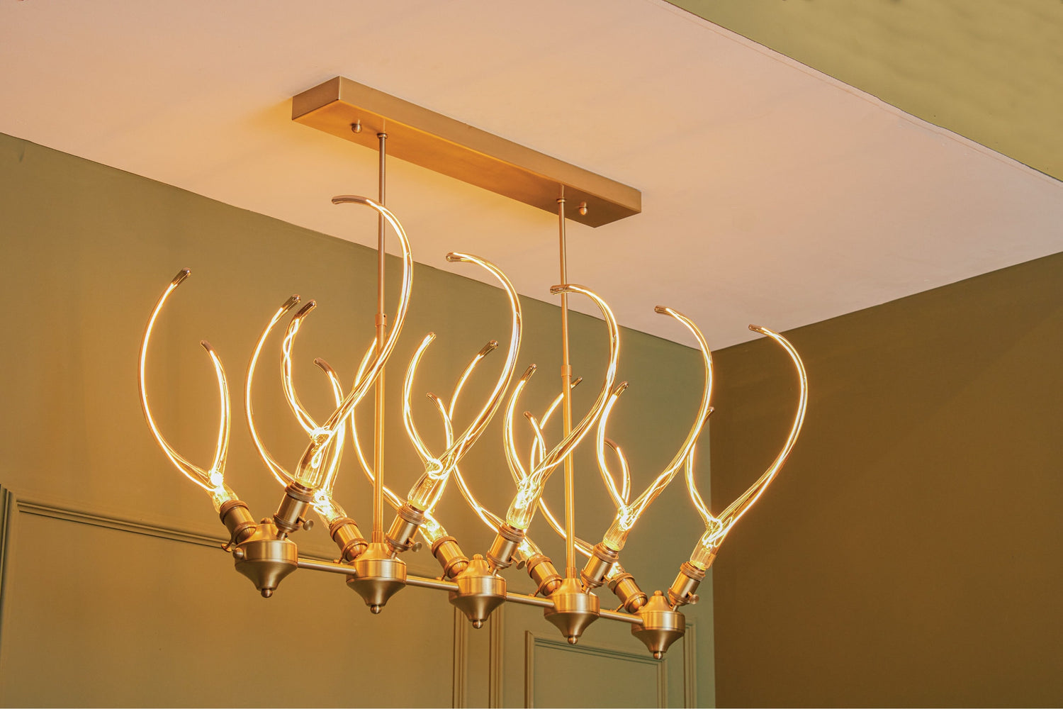 Horn Shaped Bulb Brass Dining Table Chandelier, Mid Century Pendant Light, Home Decor Lighting, Art Deco Decorative Lamp MODEL : GALATA