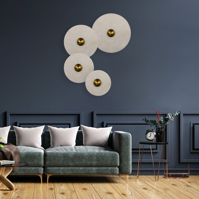 Brass Marble Wall Lights, White Round Sconce Lamp, Modern Home Decor Art Deco LED Light, Housewarming gift Lamp MODEL : KAMPALA