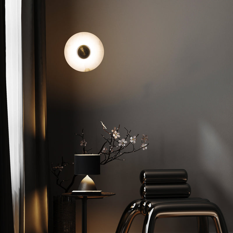 Brass Marble Wall Lights, White Round Sconce Lamp, Modern Home Decor Art Deco LED Light, Housewarming gift Lamp MODEL : KAMPALA