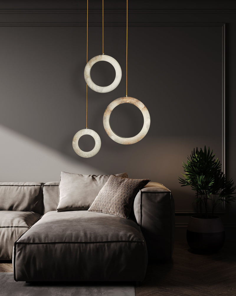 Handmade Marble Bagel Pendant Lamp, Brass LED Light Chandelier, Housewarming Gift Art Deco Hanging Lighting, Ceiling Lights MODEL: GAMBA