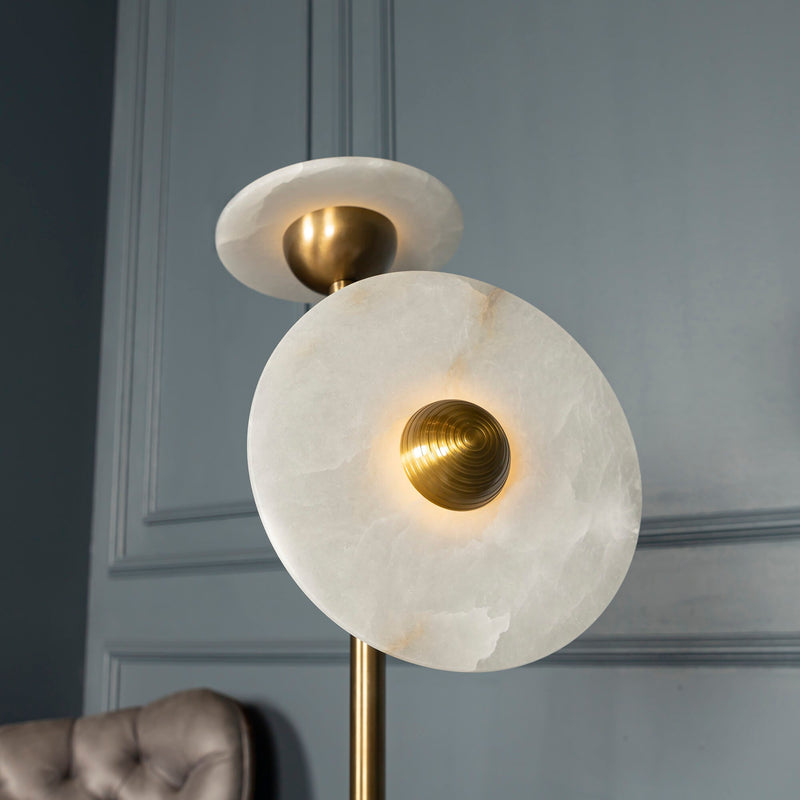 Brass Marble Table Lamp, White Round Marble Table Lighting, Modern Home Decor Art Deco LED Light, Housewarming gift Lamp MODEL : KAMPALA