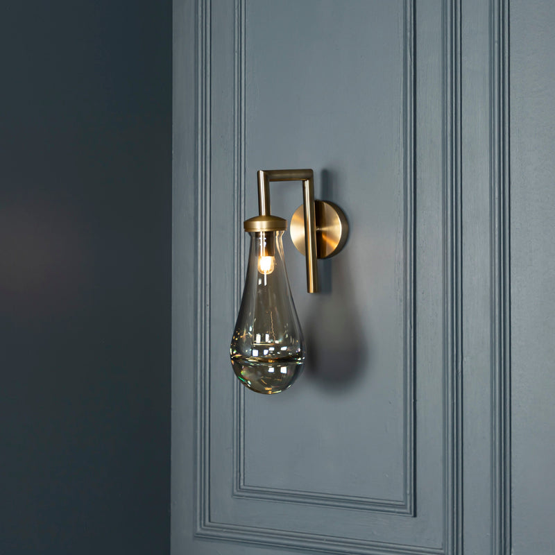 Amber / Smoky Glass Sconce, Drop Brass / Chrome Wall Lighting, Modern Home Decor, Art Deco LED Light, Housewarming gift Lamp, MODEL :BENIN