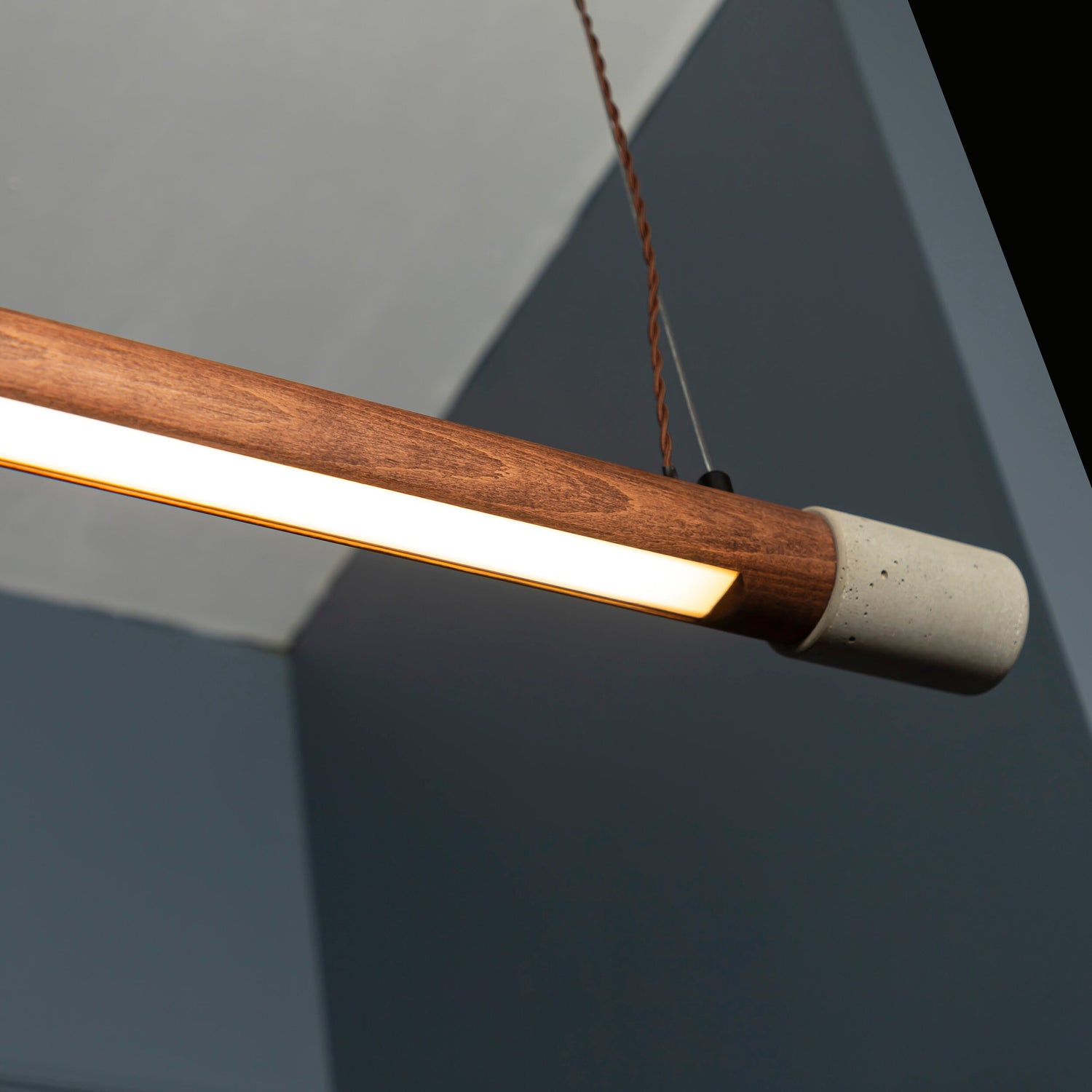 Linear Wood & Concrete Pendant Lighting, Kitchen Island Ceiling LED Lamp, Dining Room Chandelier, Art Deco Light MODEL : TOCHI