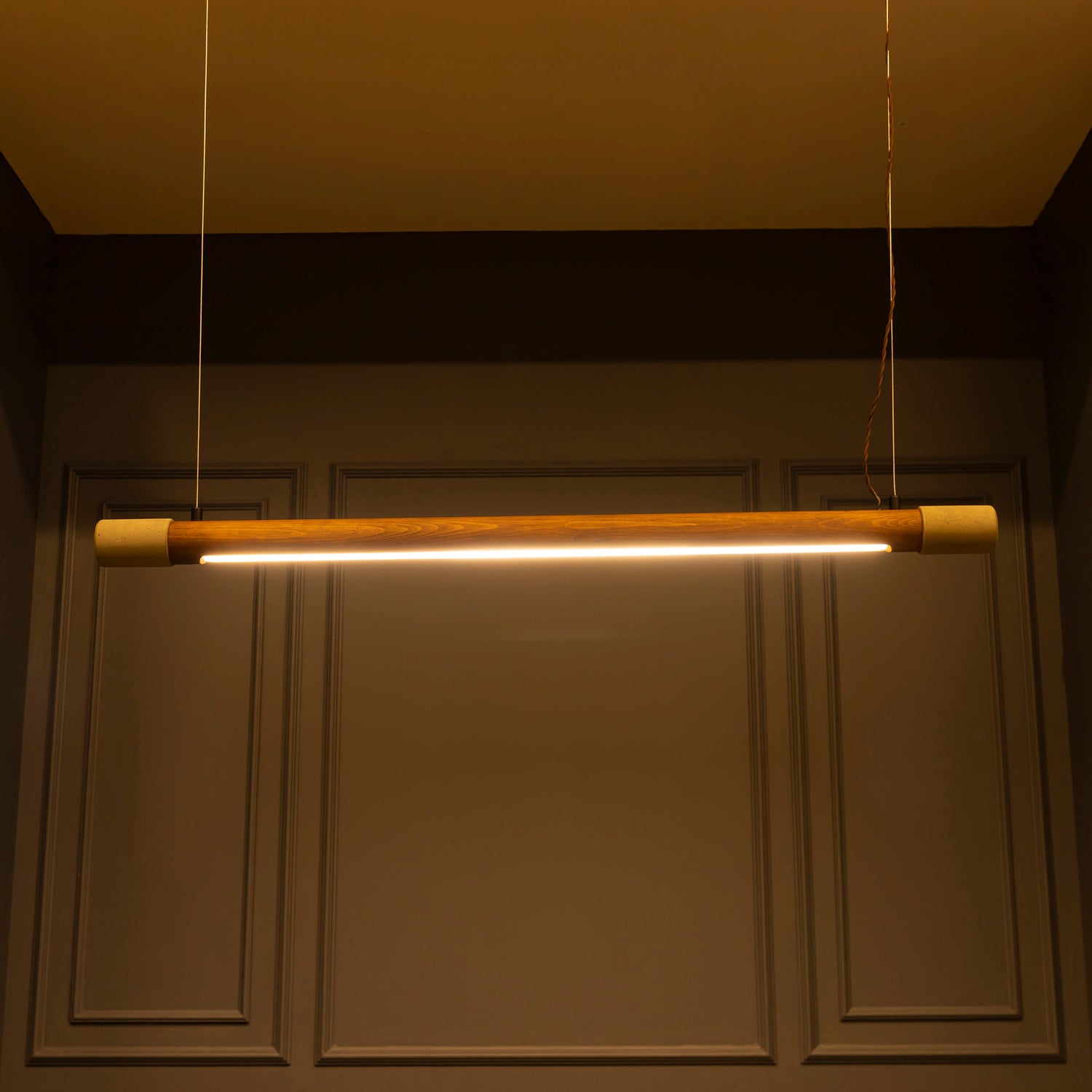 Linear Wood & Concrete Pendant Lighting, Kitchen Island Ceiling LED Lamp, Dining Room Chandelier, Art Deco Light MODEL : TOCHI