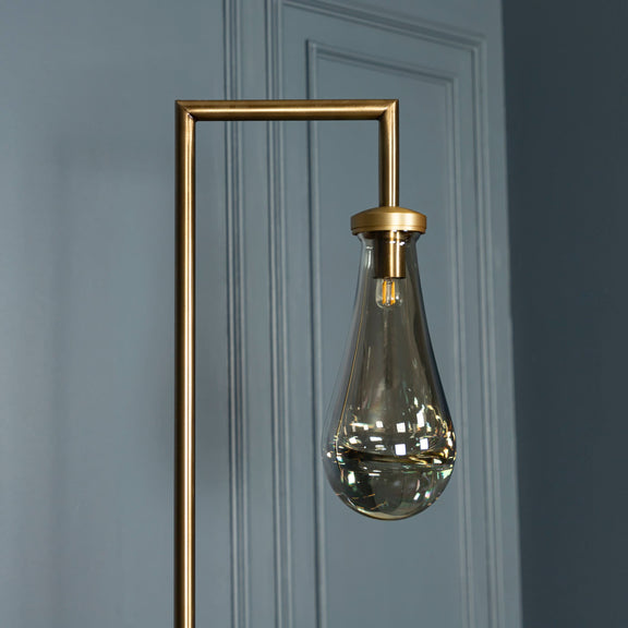 Smoky & Amber Glass Drop Floor Lamp, Chrome Brass Floor Lighting, Modern Home Decor Art Deco LED Light, Housewarming gift Lamp MODEL: BENIN