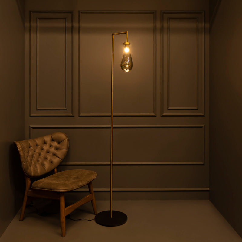 Smoky & Amber Glass Drop Floor Lamp, Chrome Brass Floor Lighting, Modern Home Decor Art Deco LED Light, Housewarming gift Lamp MODEL: BENIN