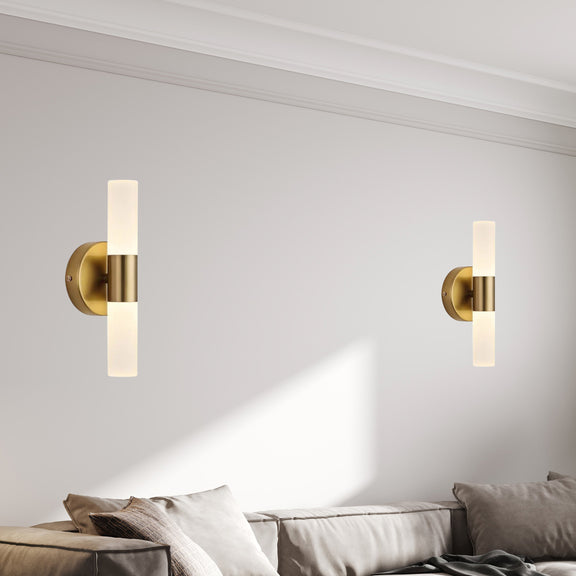 Minimalist Single or Dual Opal Glass Tube Wall Lamp, Modern Home Decor Brass Lighting, Handmade Led Hanging Sconce MODEL: VESTA