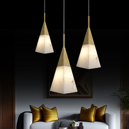 Pyramid Marble Brass Pendant Lamp, Handmade Marble Chandelier, Housewarming Gift Art Deco Hanging Marble Lighting MODEL : ARGOS