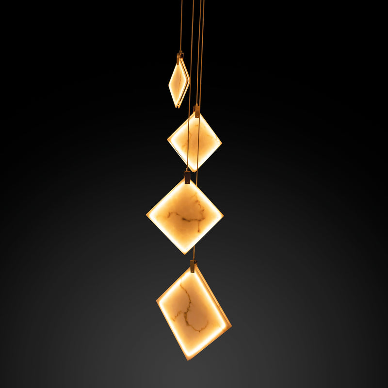 Square Marble Pendant Lamp, Handmade LED Chandelier, Housewarming Gift Brass Light, Art Deco Hanging Lighting MODEL: DUHA