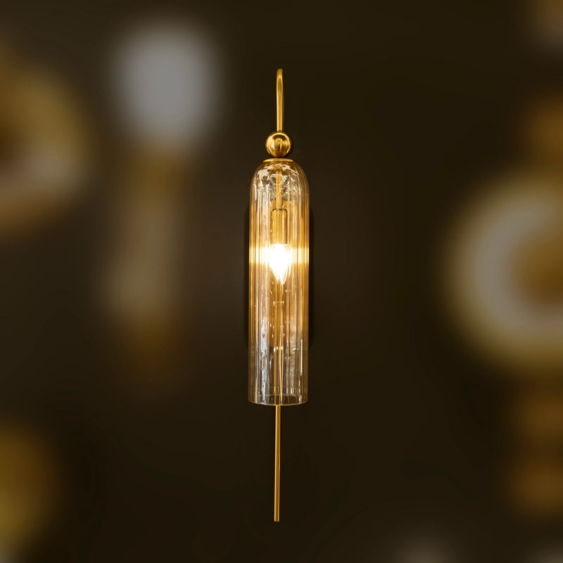 Glass Tube Wall Mounted Lamp, Modern Bedside Light Shade, Handmade Vanity Sconce, Luxury Brass Wall Lighting, MODEL: ARAS