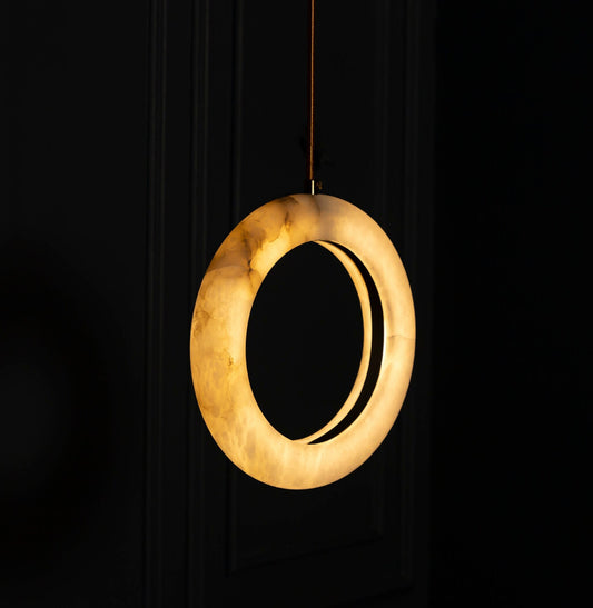 Handmade Marble Bagel Pendant Lamp, Brass LED Light Chandelier, Housewarming Gift Art Deco Hanging Lighting, Ceiling Lights MODEL: GAMBA