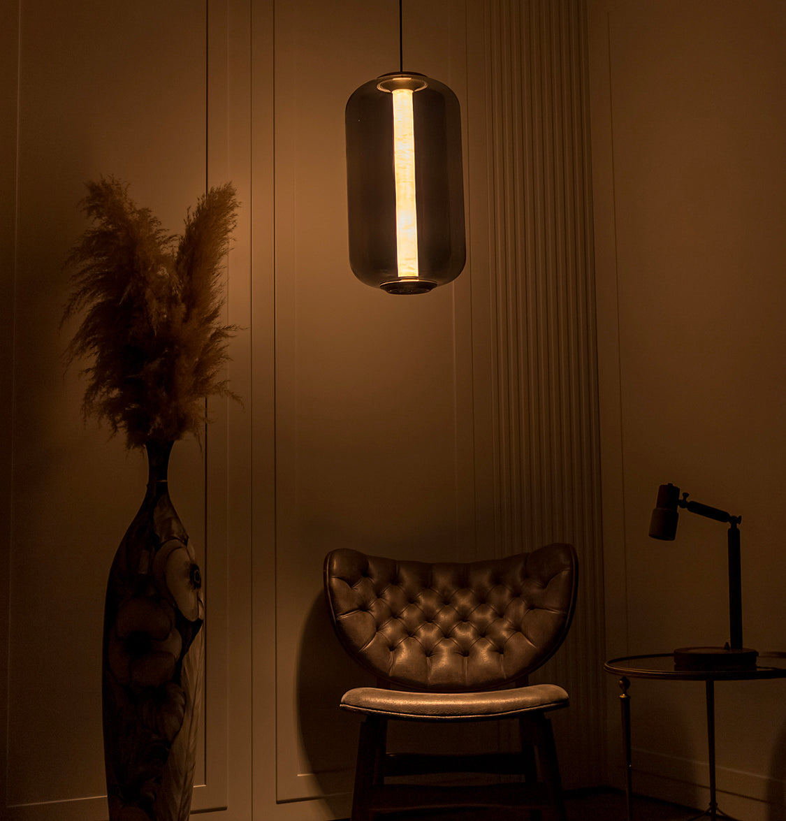 Seul  Smoked Glass White Marble Antique Pendant Light 56 Cm - Heka Lighting & Trading Limited