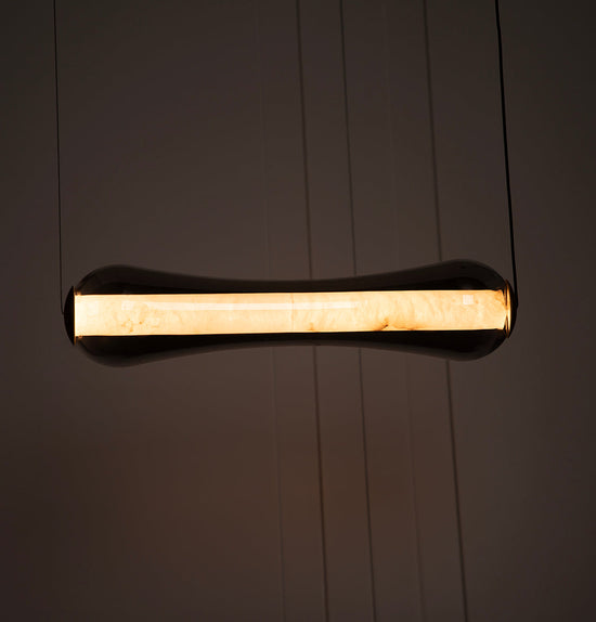 Seul Smoked Glass White Marble Antique Horizontal Pendant Light Chandelier
