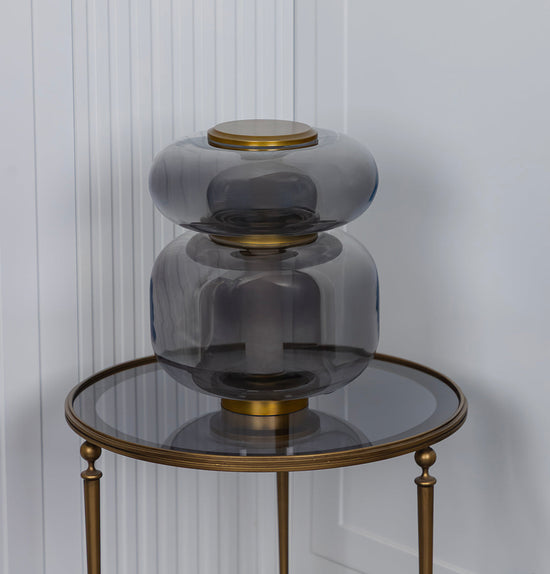 Seul Double Smoked Glass White Marble Antique Table Lamp