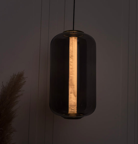 Seul  Smoked Glass White Marble Antique Pendant Light 56 Cm