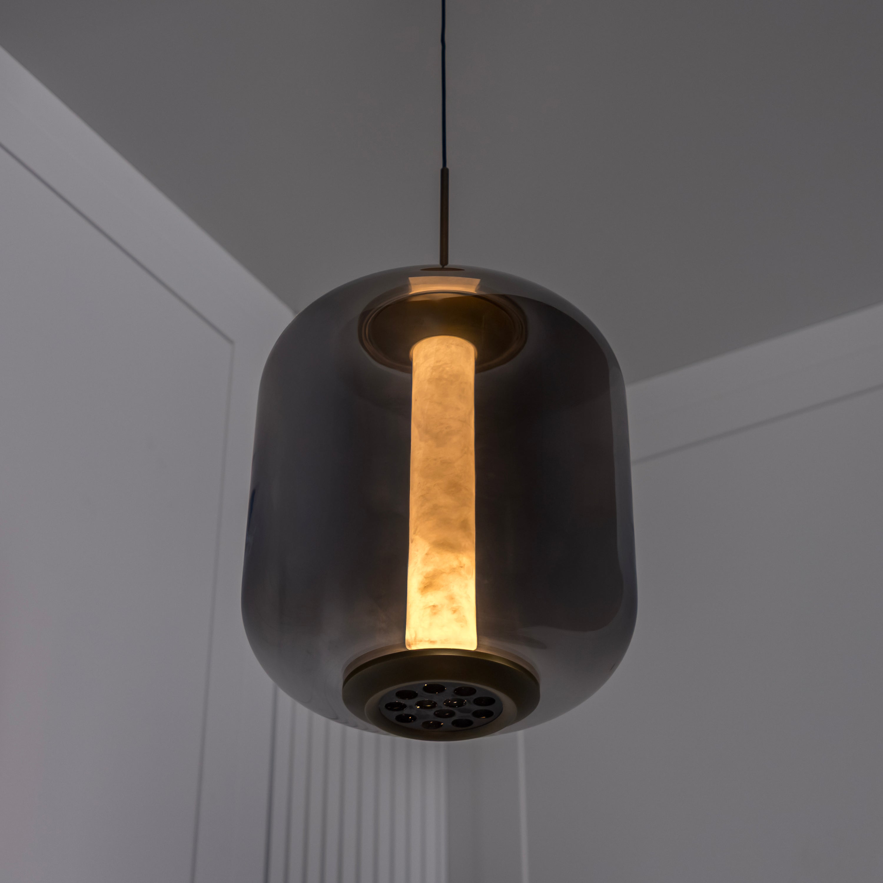 Seul  Smoked Glass White Marble Antique Pendant Light 36 Cm - Heka Lighting & Trading Limited