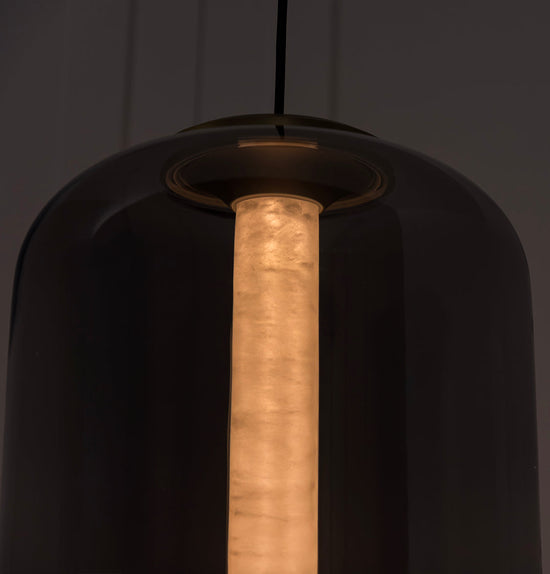Seul  Smoked Glass White Marble Antique Pendant Light 56 Cm