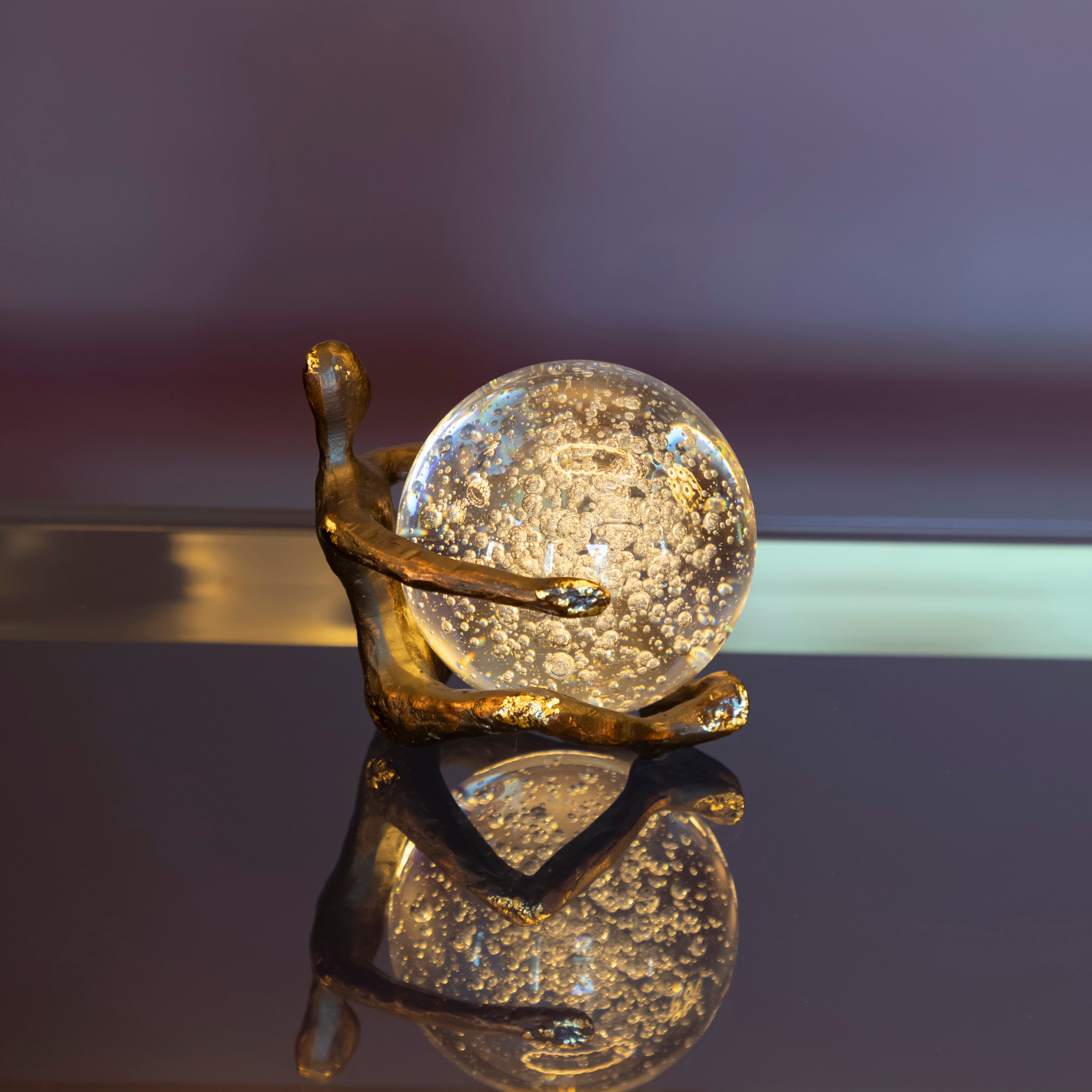 Glass Man On Lap Figure 12X11X11 Cm