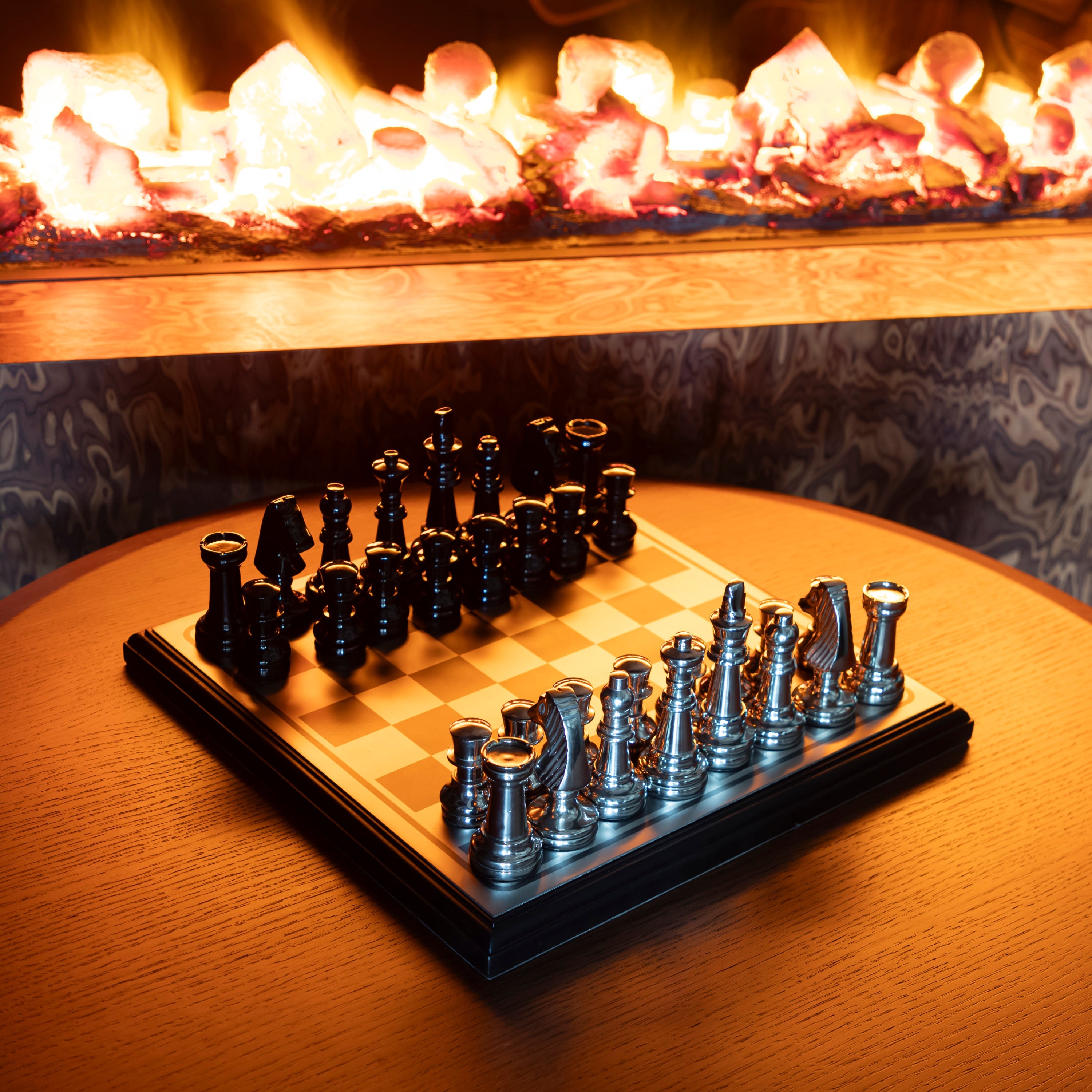 Kingdom Silver Black Small Chess Set 30X30X5 Cm
