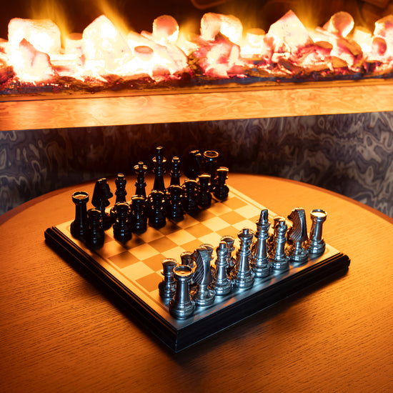 Kingdom Silver Black Small Chess Set 30X30X5 Cm
