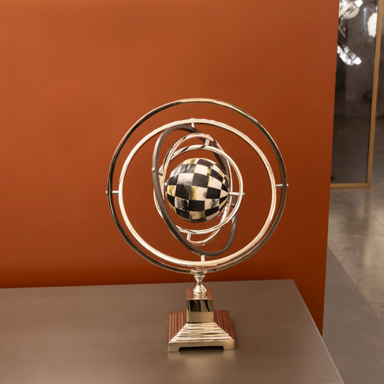 Silver Checkered Globe Decor 36X13X46.5 Cm