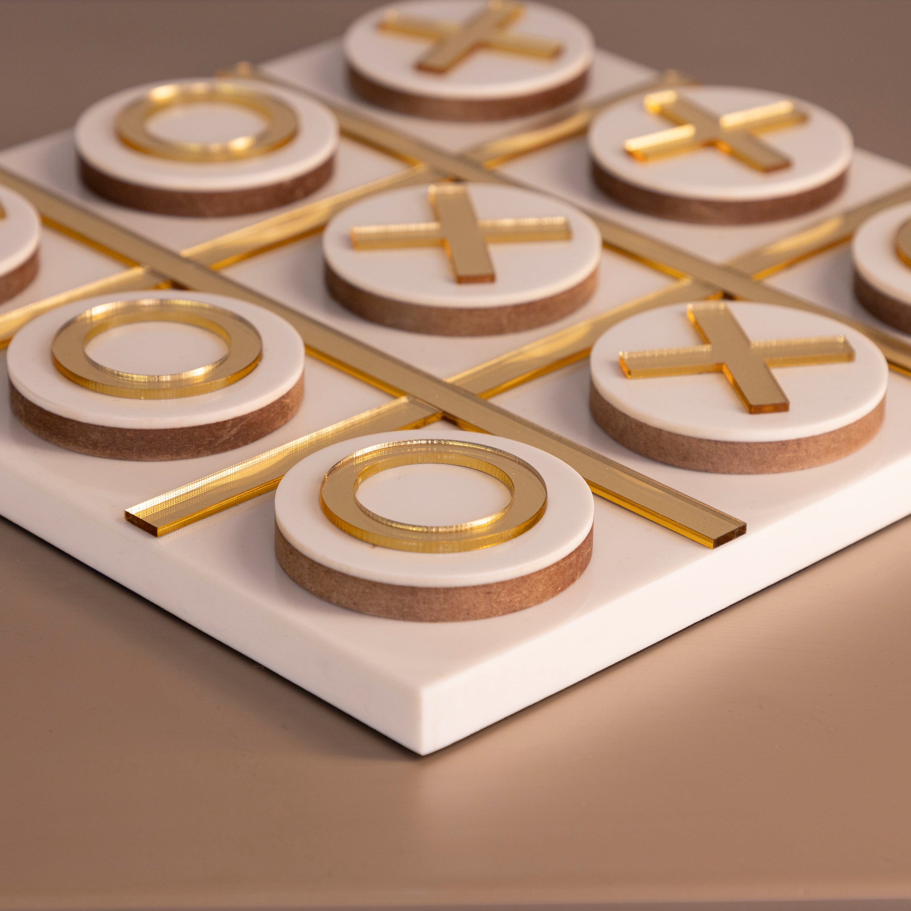 Tic Tac Toe Game Round Gold 25X25 Cm