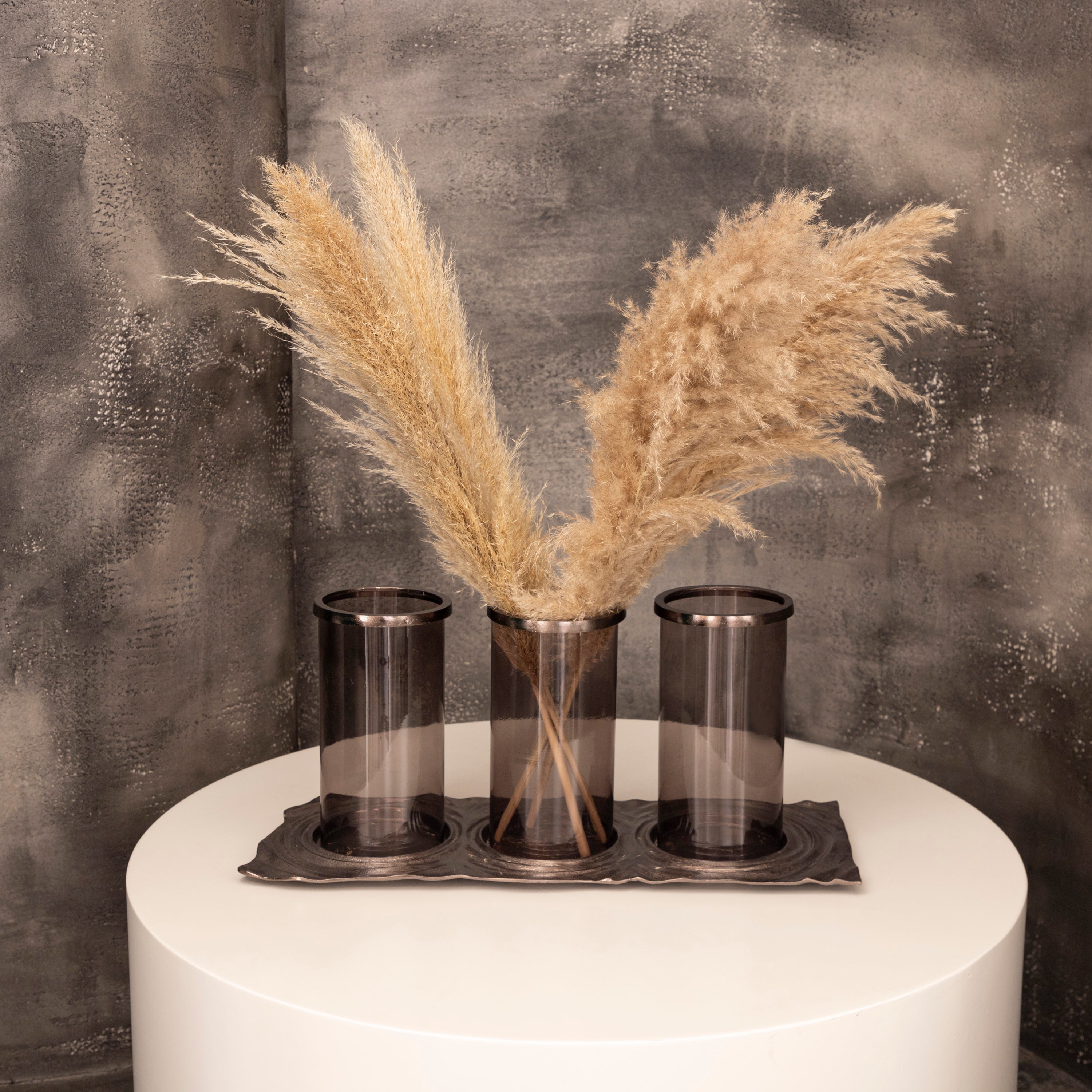 Antique Nickel Triple Glass Vase 60,5X23X26,5Cm | Modern Decorative Lighting For Homes & Hotels