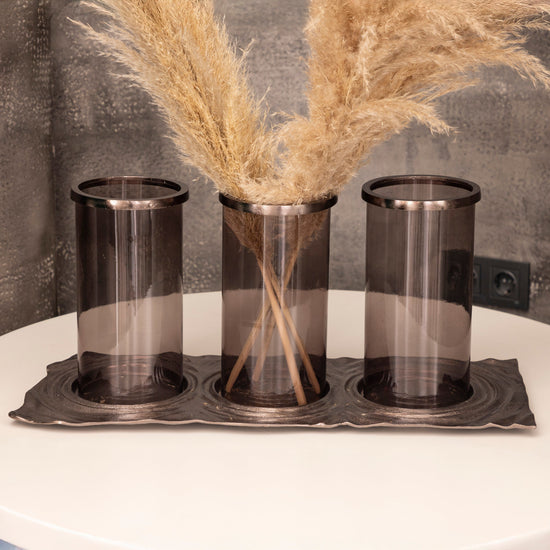Antique Nickel Triple Glass Vase 60,5X23X26,5Cm | Modern Decorative Lighting For Homes & Hotels